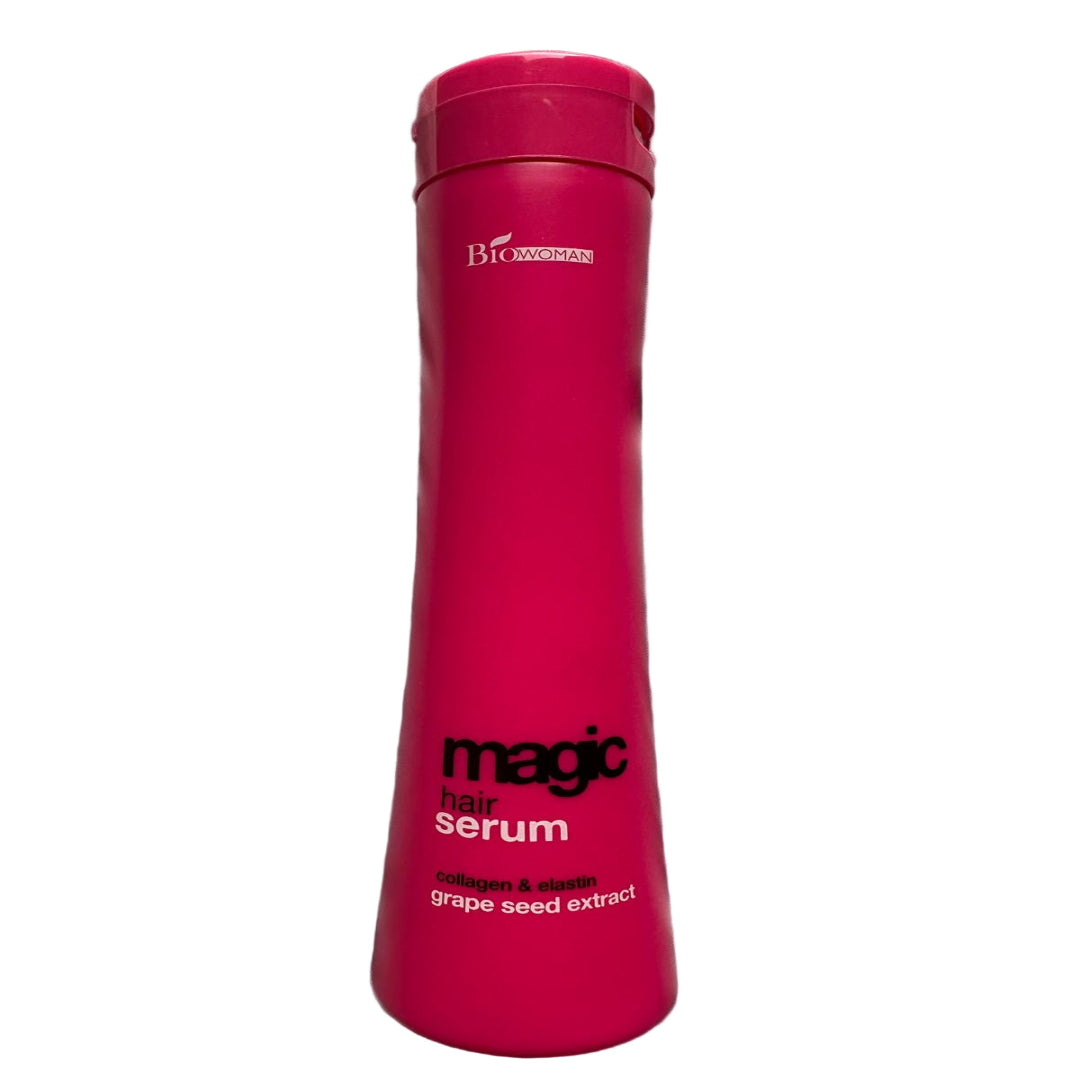 Pink bottle of magic hair serum 