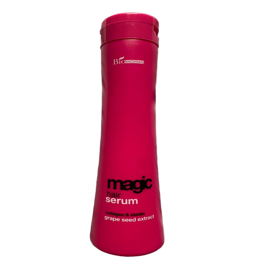 Pink bottle of magic hair serum 